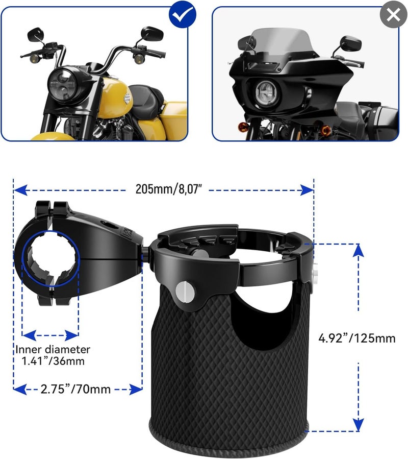 LEXIN C3 Motorcycle Cup Holder for Harley Davidson, Drink Holder with 360°Swivel Ball-Mount, Aluminum Clamp for 7/8'' to 1 1/4'' Handlebar/Bumper/Pole Mount, Fits for ATV/UTV/Scotter, Black - Image 5
